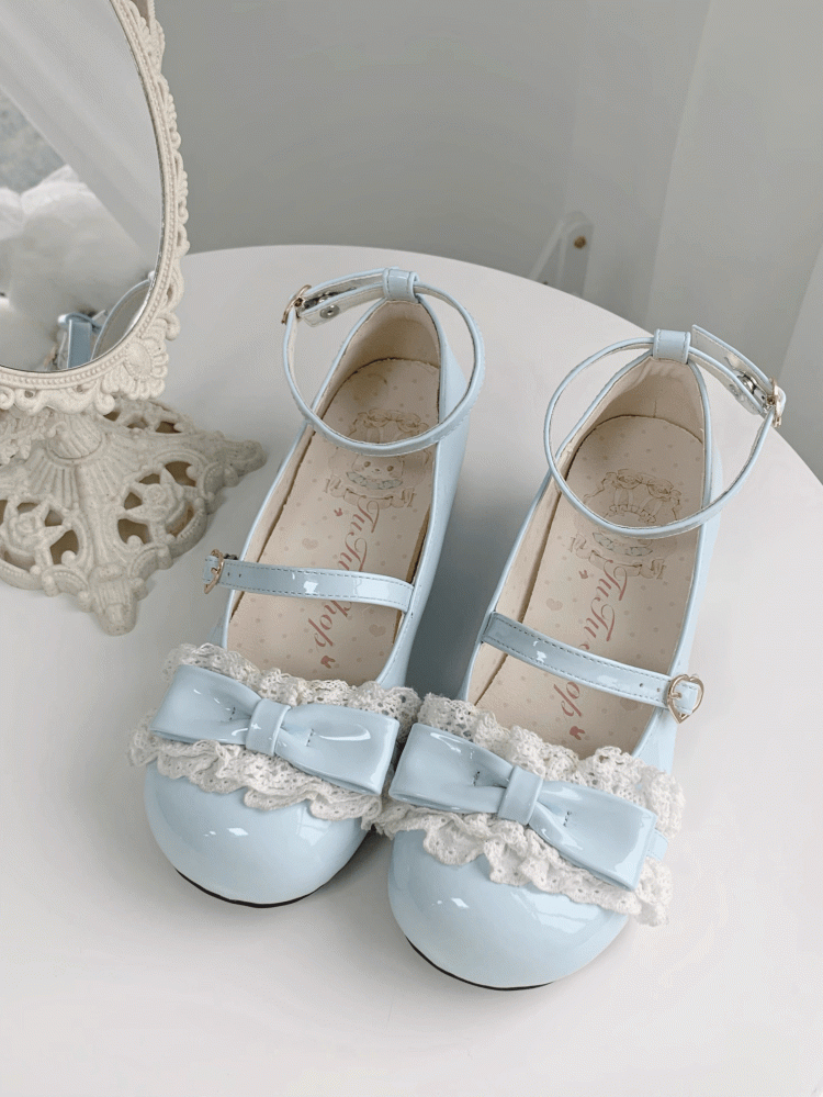Low-heel Mary Janes with Bow Sweet Lolita Round-Toe Blue Accent