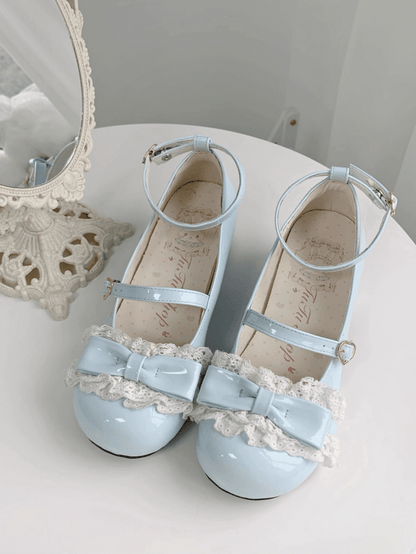Low-heel Mary Janes with Bow Sweet Lolita Round-Toe Blue Accent