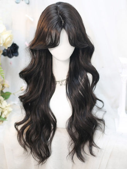 65–70 cm Taillenpony mit teelanger Vorhangperücke, gewellt, Braun/Schwarz