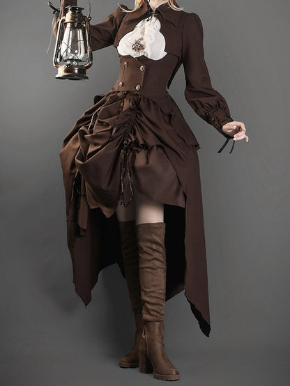Braunes Steampunk Lolita Crop Top mit Kragen in Fledermausflügelform
