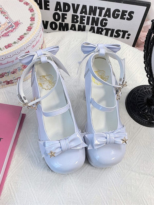 PU Top 12cm with Bow at Details Elegant Mary - in Janes Star Blue Heel Lolita Light
