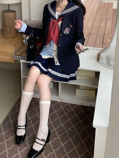 JK制服ブレザー ネイビーブルー ノッチカラー プレッピー