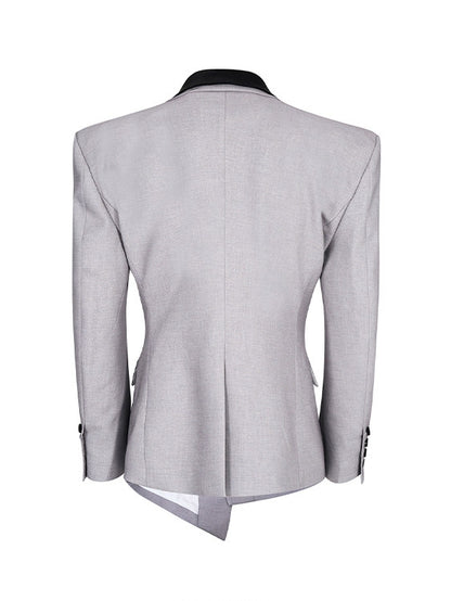 Men's Waist-defining Blazer Detachable Collar Structured Silhouette Shoulder Gray - with Leather