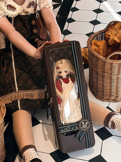 Vintage Brown 1/4 Scale BJD Bag with Retro Design & Embroidered Details - Salt Tea