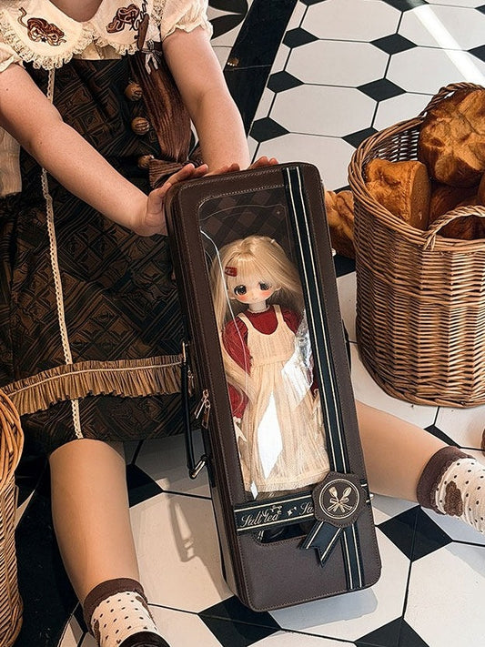 Vintage Brown 1/4 Scale BJD Bag with Retro Design & Embroidered Details - Salt Tea