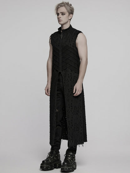 Men's Long Black Vest Punk Structure