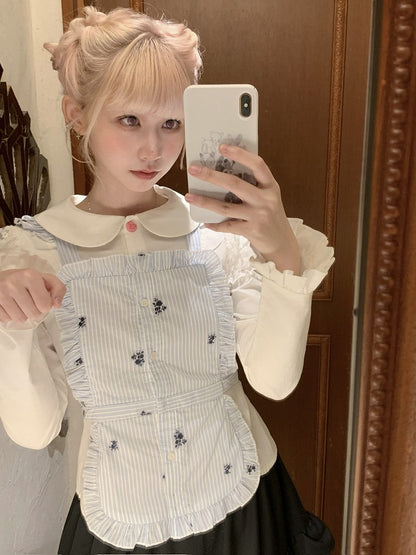 Top Ruffled Apron Black/White Peter with Pan Collar Faux Two-Piece