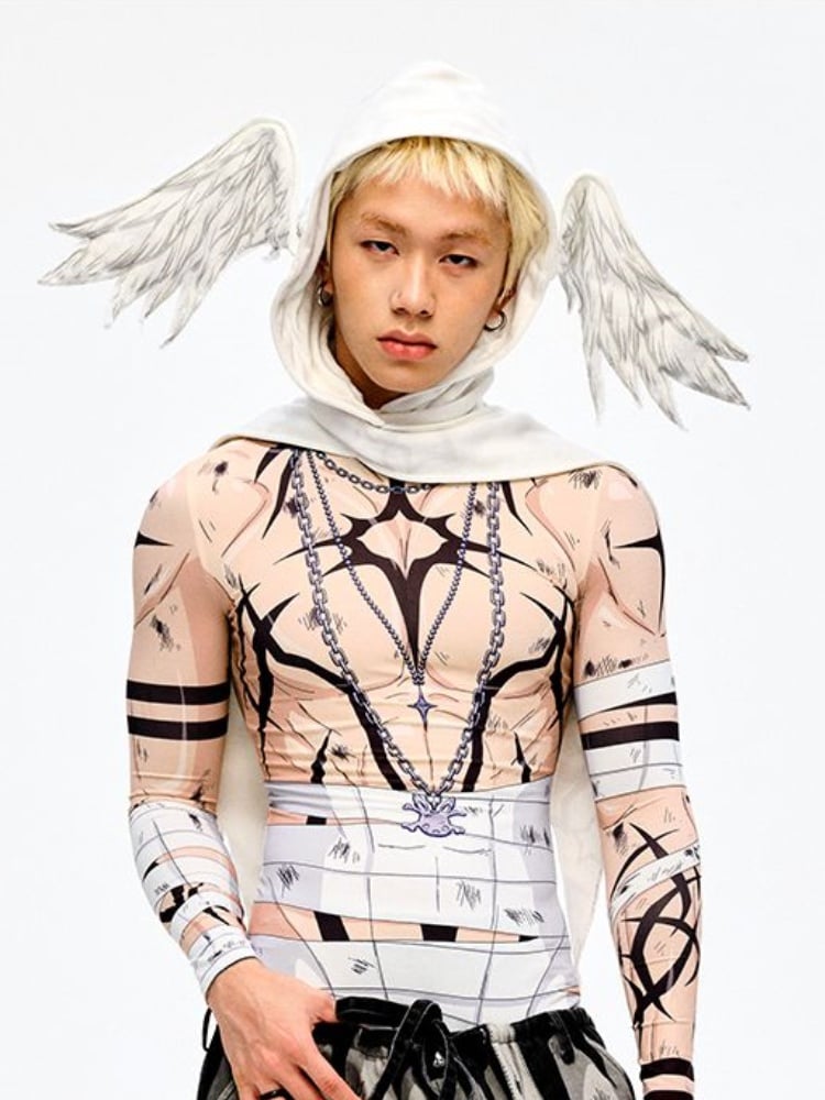 White Angel Wings Hatand Asymmetrical Hem Scarf