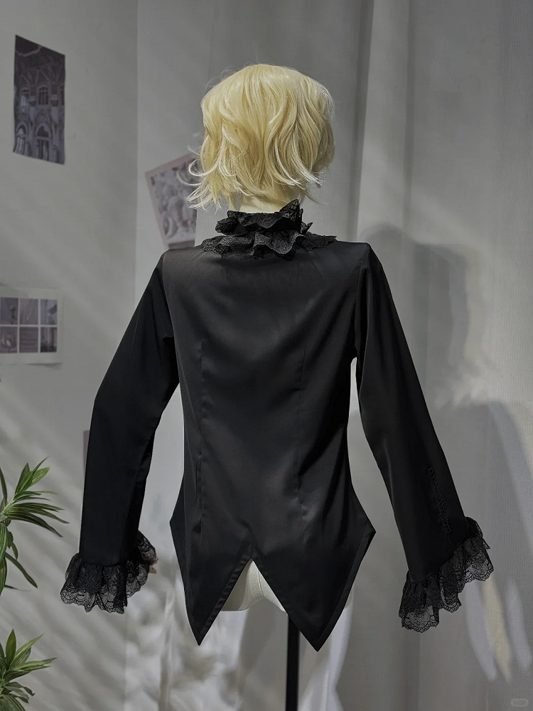 Lolita Ärmel Langes Hemd Prince Black Style Ausschnitt Ouji Rüsche