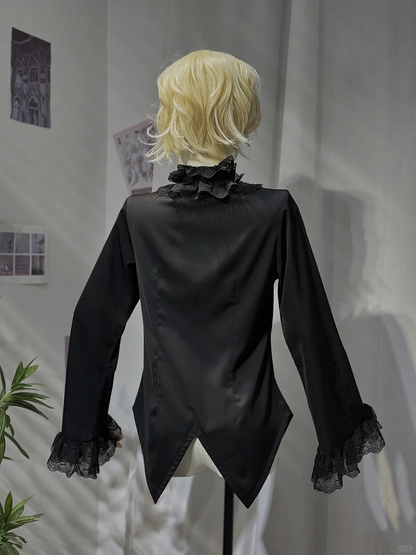 Lolita Ärmel Langes Hemd Prince Black Style Ausschnitt Ouji Rüsche