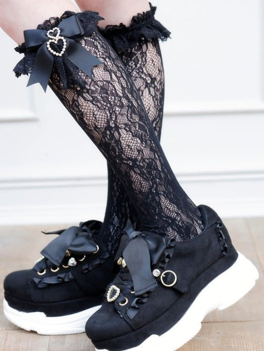 Socks Lace Options Heart Calf Bowknot Jirai Cuff Kei Color 4 Pearl