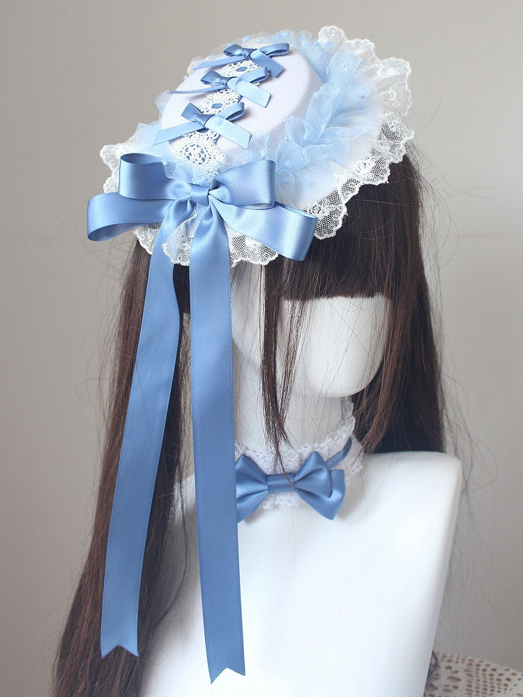 Lace Blue Hat Bowknot Trim Mini Details Dusty