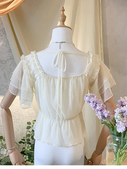Short Sleeve Ballet Lace Lolita Blouse - Lan Jian Chuan