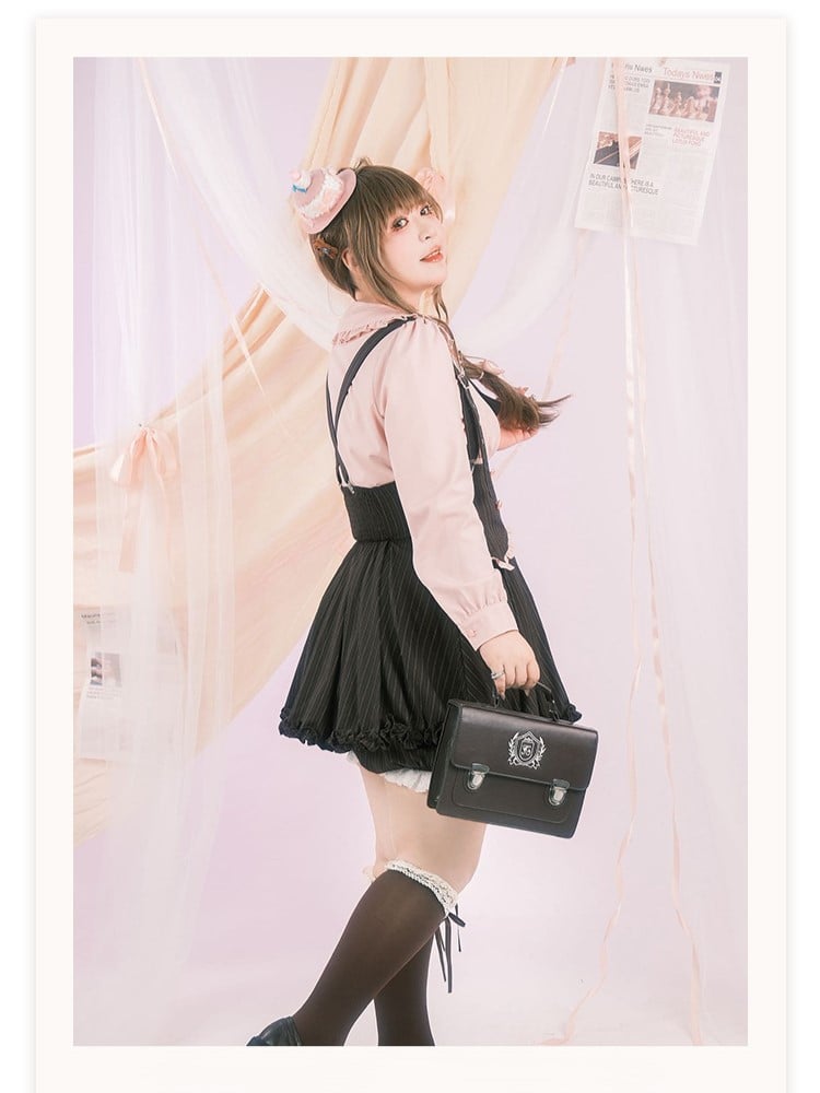 Elastic Size with Set: Straps Trim Black Striped Waist Skirt Adjustable Overall Ruffled Bloomers Plus