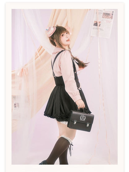 Elastic Size with Set: Straps Trim Black Striped Waist Skirt Adjustable Overall Ruffled Bloomers Plus