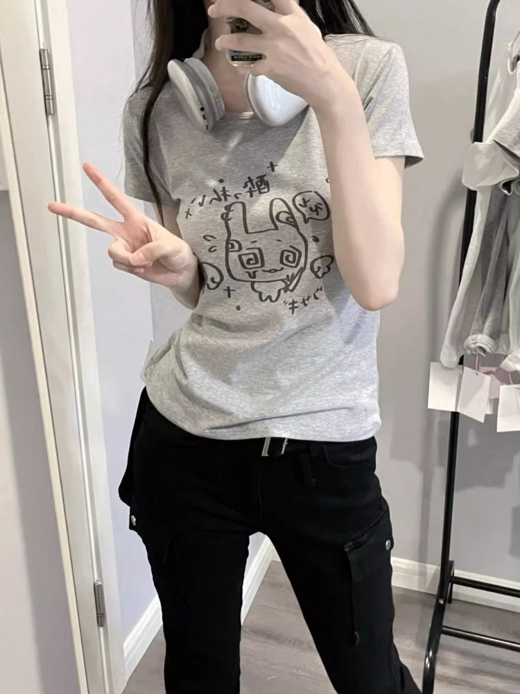 ホワイトグレーグラフィックTシャツ