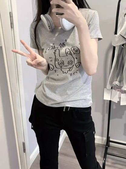 ホワイトグレーグラフィックTシャツ