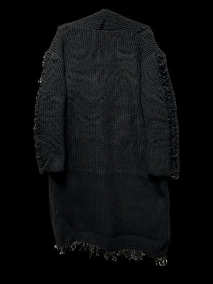 Gothic Punk Schwarzes Kreuz und Skelett Distressed Holes Cardigan Raw Edge