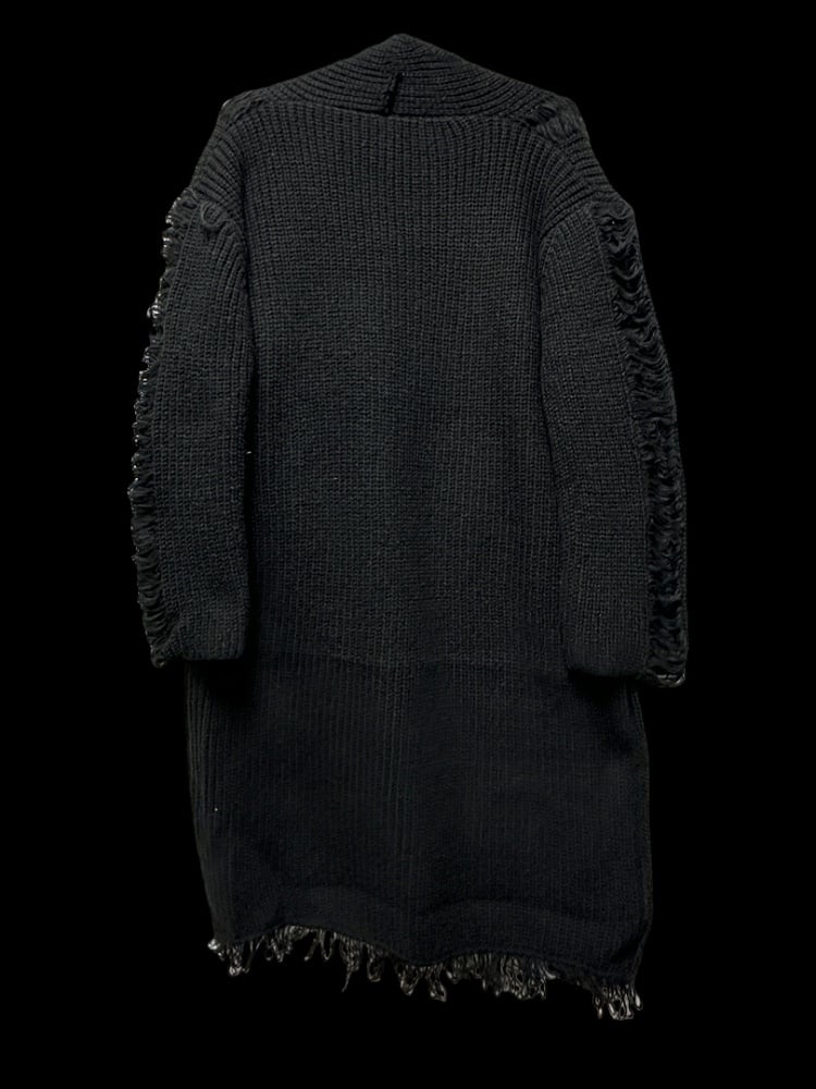 Gothic Punk Black Cross and Skeleton Distress Holes Cardigan Raw Edge