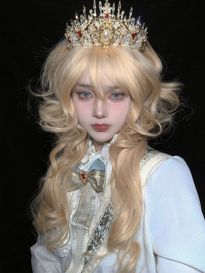 ブロンドのウェーブヘア、前髪70cmのエアウィッグ