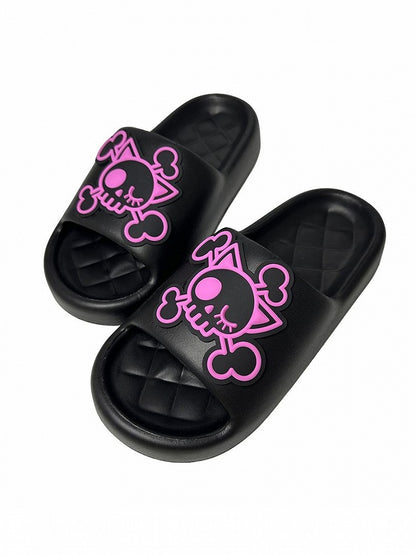 and Summer Black Skeleton Slippers Pink Gothic Applique