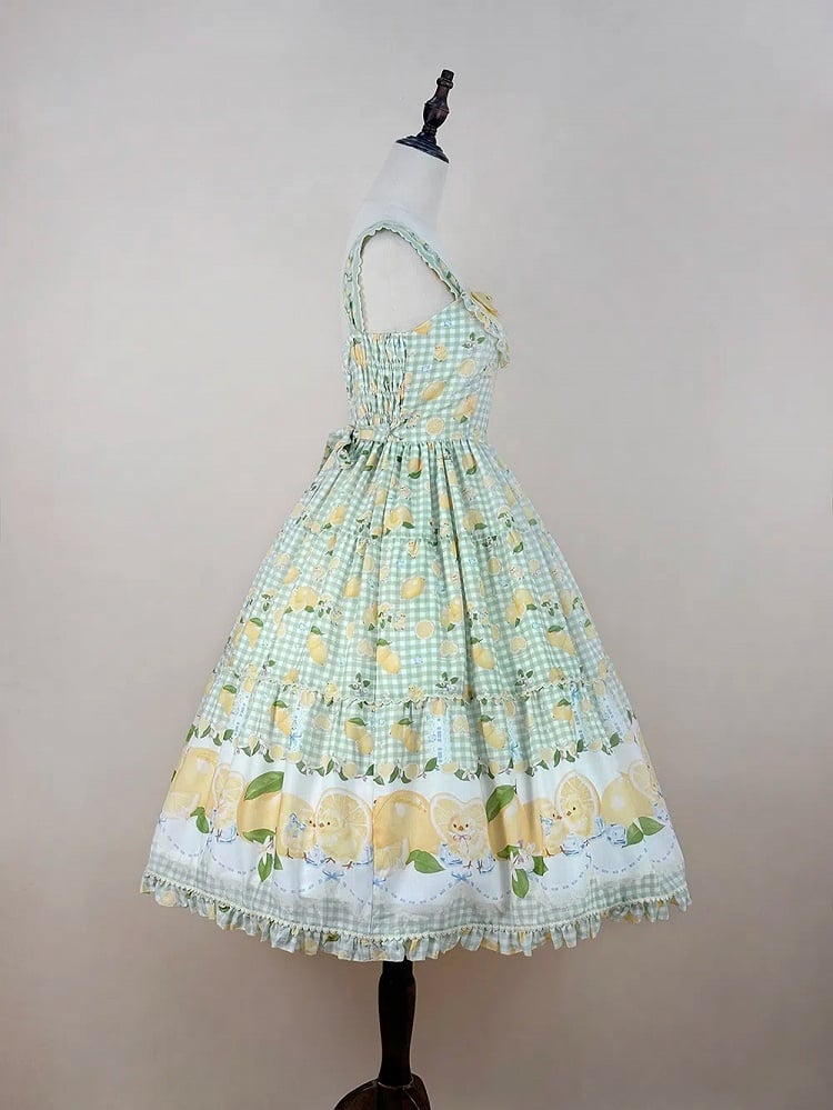 Gingham Print Skirt Dress and Green Lemon Lolita Jumper Chick