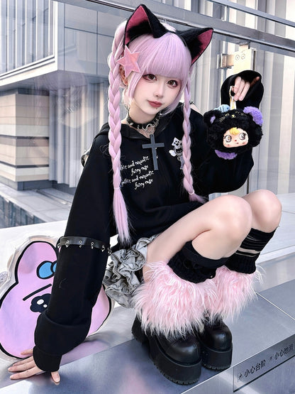 フルクリップ 30CM ウィッグ ピンク + ショートポニーテール 55CM 前髪 クローストレート ダブルブレイド