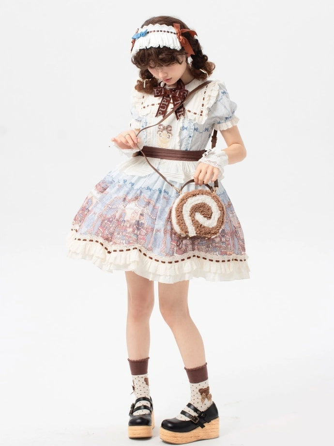 Dessert - Style Shoulder Sweet Plush Round Bag Dark Brown Lolita Kawaii