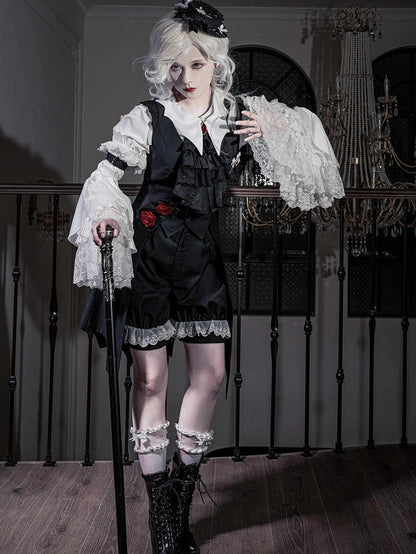 Black Fashion Cuffs Ouji White Shorts Lace Lolita Trimming