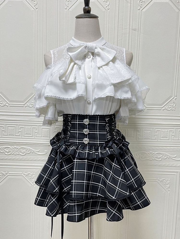 Short Jirai Off-shoulder White With Blouse Tie Bow Illusion Kei Sleeve