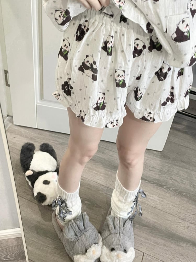 Weißes Pyjama-Set mit Panda und Punkten