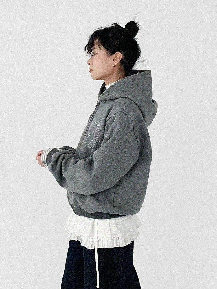 Lining Shell Regular/Fleece Gray Kawaii - Daily Version Hooded Jacket