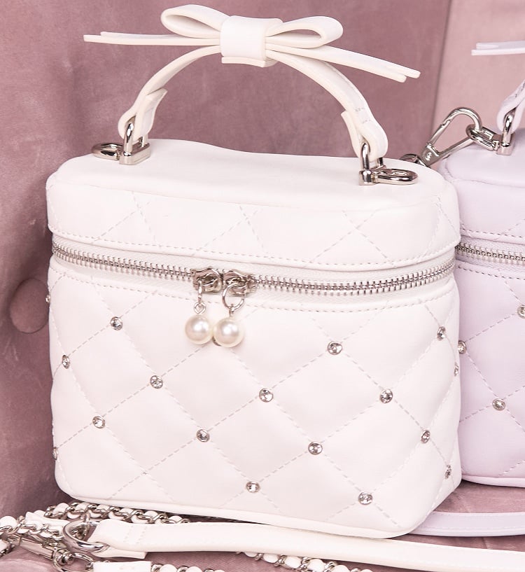 Crossbody/Handtasche, gestepptes Dekor mit Jirai Pink/Weiß/Schwarz Kei Strass