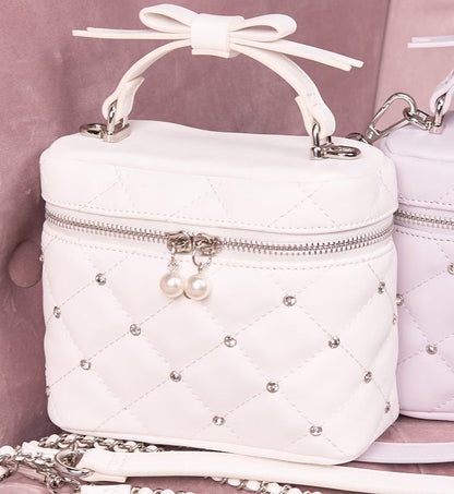 Crossbody/Handtasche, gestepptes Dekor mit Jirai Pink/Weiß/Schwarz Kei Strass