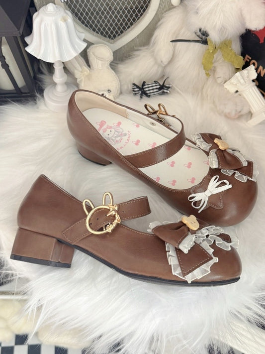 Details for Brown Bow Shoes PU Lolita with Sweet