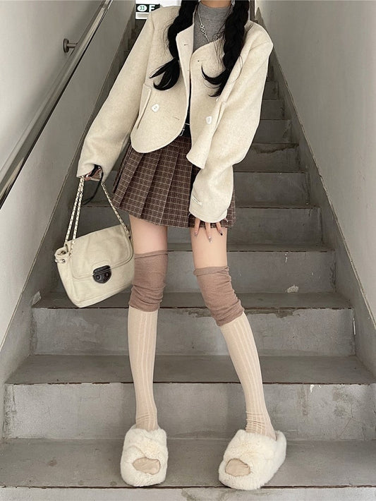 Knee Autumn Colorblocked 3 Socks Cotton Colors Winter Over for