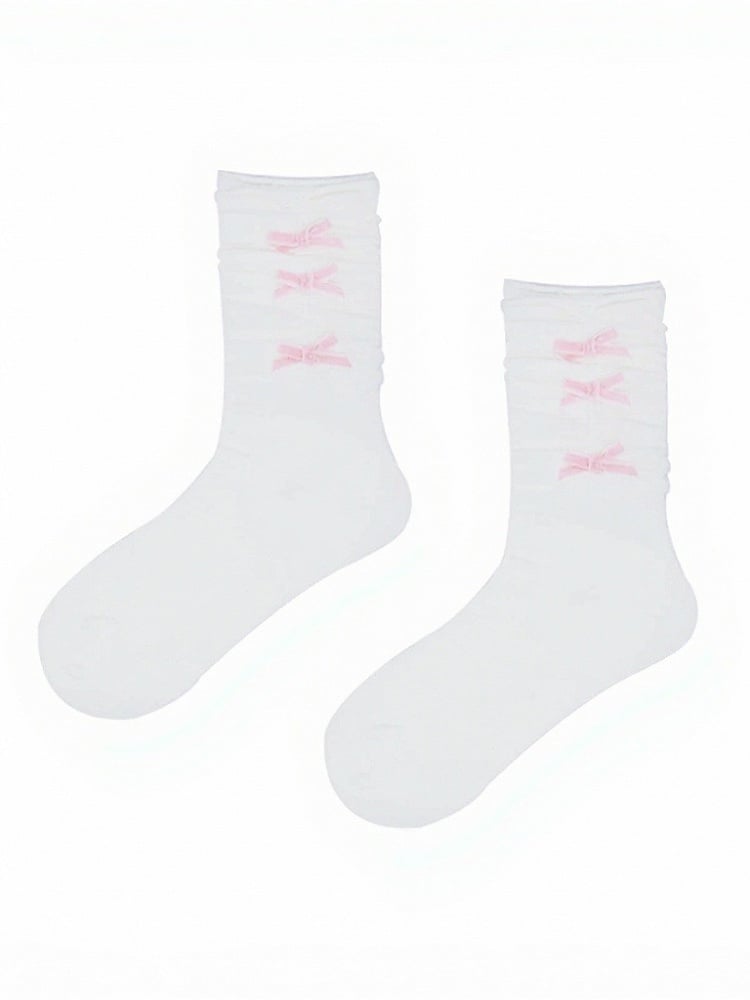 Two-Color Ankle Socks with Pink Bow Decoration - ModaSwings