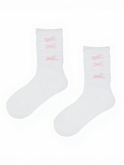 Two-Color Ankle Socks with Pink Bow Decoration - ModaSwings