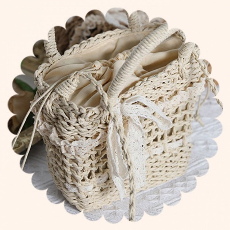 Lace Beige/Khaki Straw Detail Bag Lolita Country