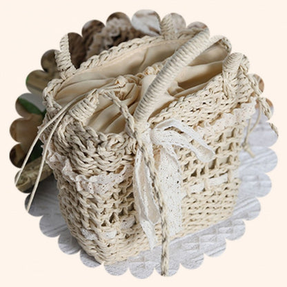 Lace Beige/Khaki Straw Detail Bag Lolita Country