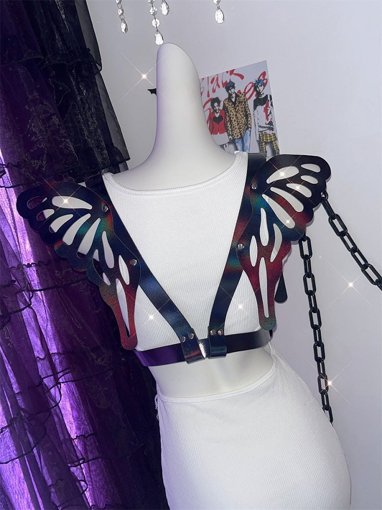 Holografischer Gürtel in Farbe/Schwarz mit Schmetterlingsflügeln