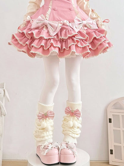 Knit Warmers Styles Cable Bow 2 - Leg Strawberry