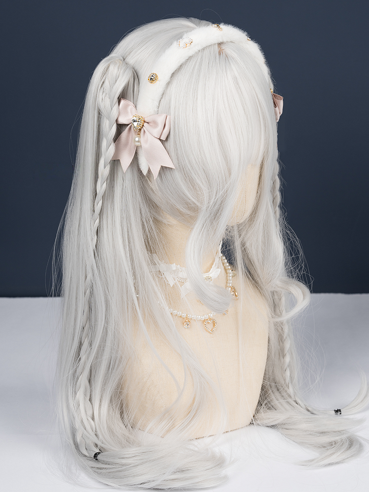 Pink/Dusty White Kei Blue/Black KC Plush Jirai Bow Rhinestone Dusty