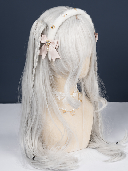 Pink/Dusty White Kei Blue/Black KC Plush Jirai Bow Rhinestone Dusty