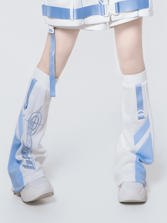 Blue Embroidered White Kaiwai Tenshi Cyberpunk Warmers Leg
