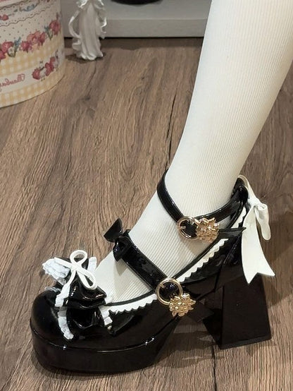 Elegant Height Heel in Platform Heels 8cm Lolita with Block Black High
