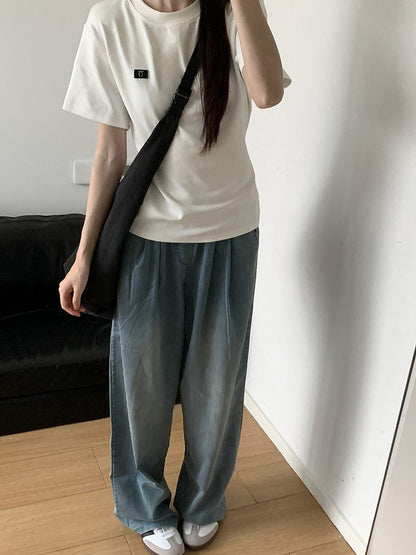 Hose Hellblau/Beige Sommer Weites Bein Casual