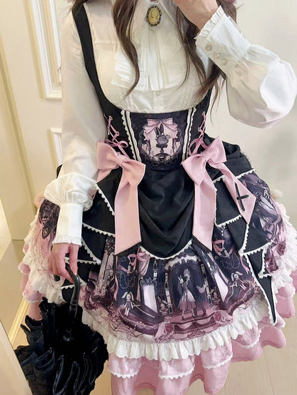 Süßes Lolita-Kleid mit Hasen- und Sargmotiv in Schwarz und Rosa