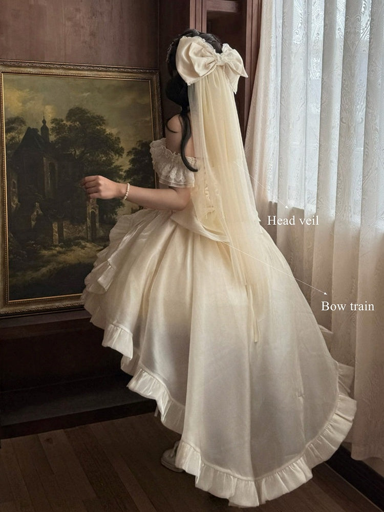 Blooming Hime Layered Lace Dress Lolita Accents Flower with Fluffy Champagne Waist Basque