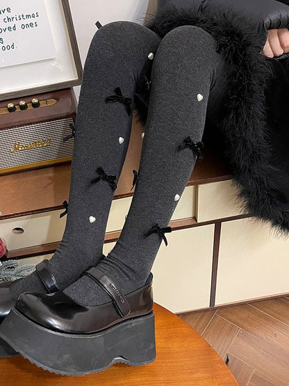 Sweet Bowknot Heart Tights